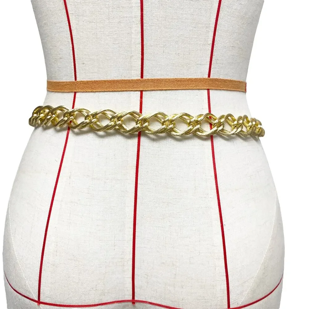 Vintage Womens Gold Tone Chain Detail Buckle Belt 90s Y2K